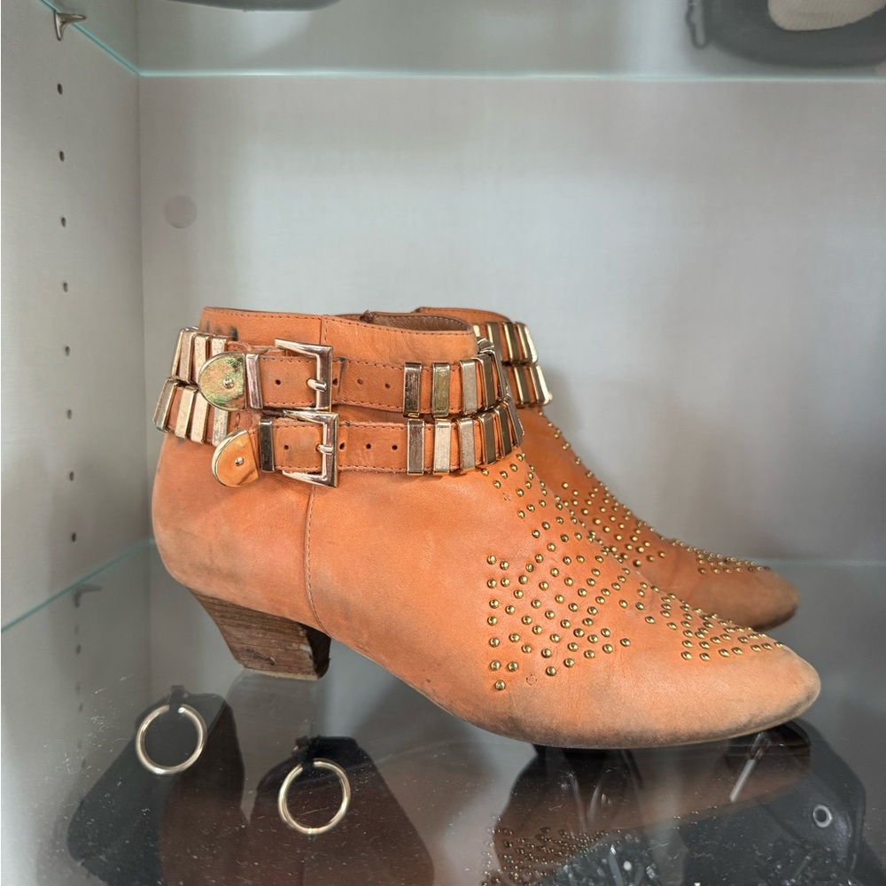 Jeffrey Campbell Tan Heeled Boots with Ankle Strap